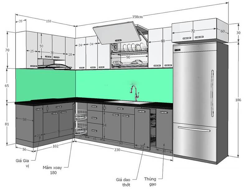 [Hướng dẫn] Cách chọn kích thước tủ bếp tiêu chuẩn cho người Việt