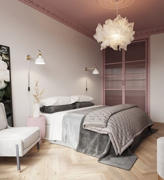 Mẫu sơn phòng ngủ màu hồng trắng