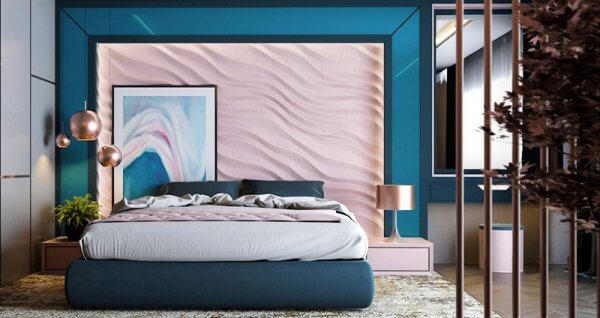 Mẫu sơn phòng ngủ màu hồng - xanh dương
