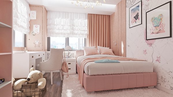 Phòng ngủ dán decal màu hồng