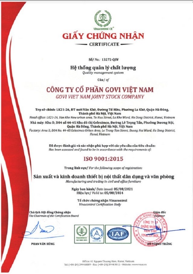 Govi đạt chứng nhận ISO 9001 2015 về hệ thống quản lý chất lượng