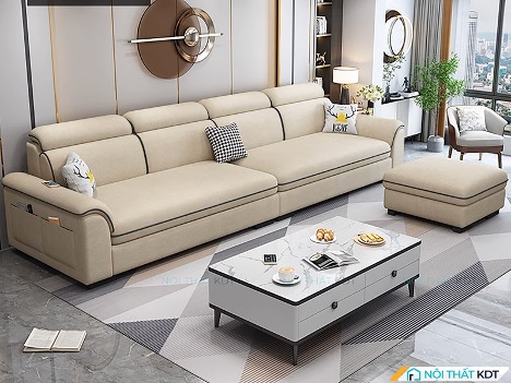 Bố trí sofa sát tường giúp tạo cảm giác vững chãi thu hút năng lượng tích cực cho gia dình