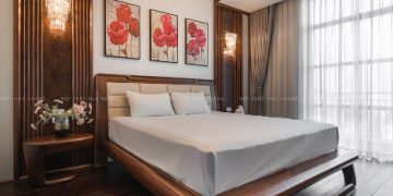 Bộ giường ngủ gỗ óc chó với thiết kế tinh tế